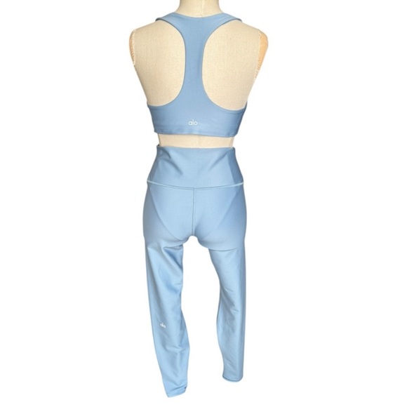 Alo Yoga Set Airlift Advantage Racerback Bra & High Waist Legging Celestial Blue - Picture 9 of 15